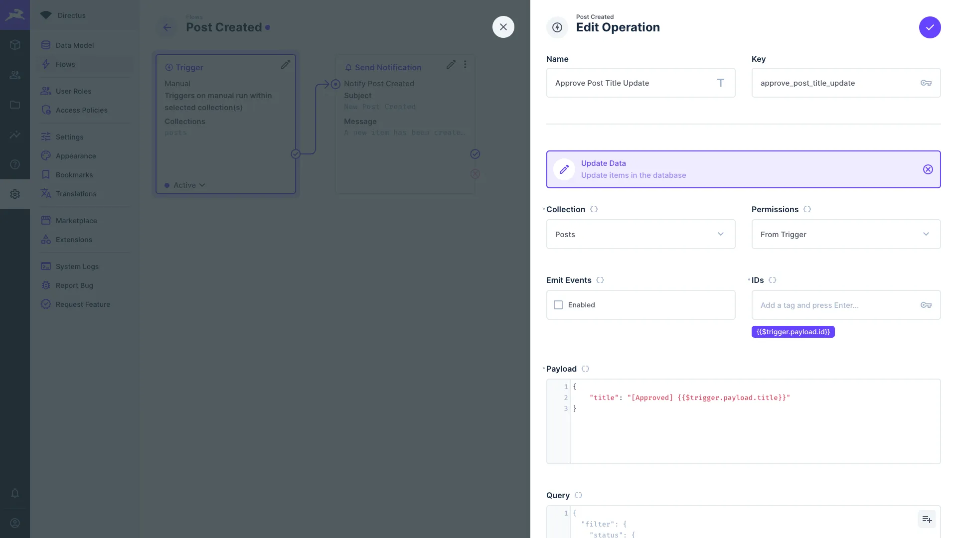 Update Data operation configuration